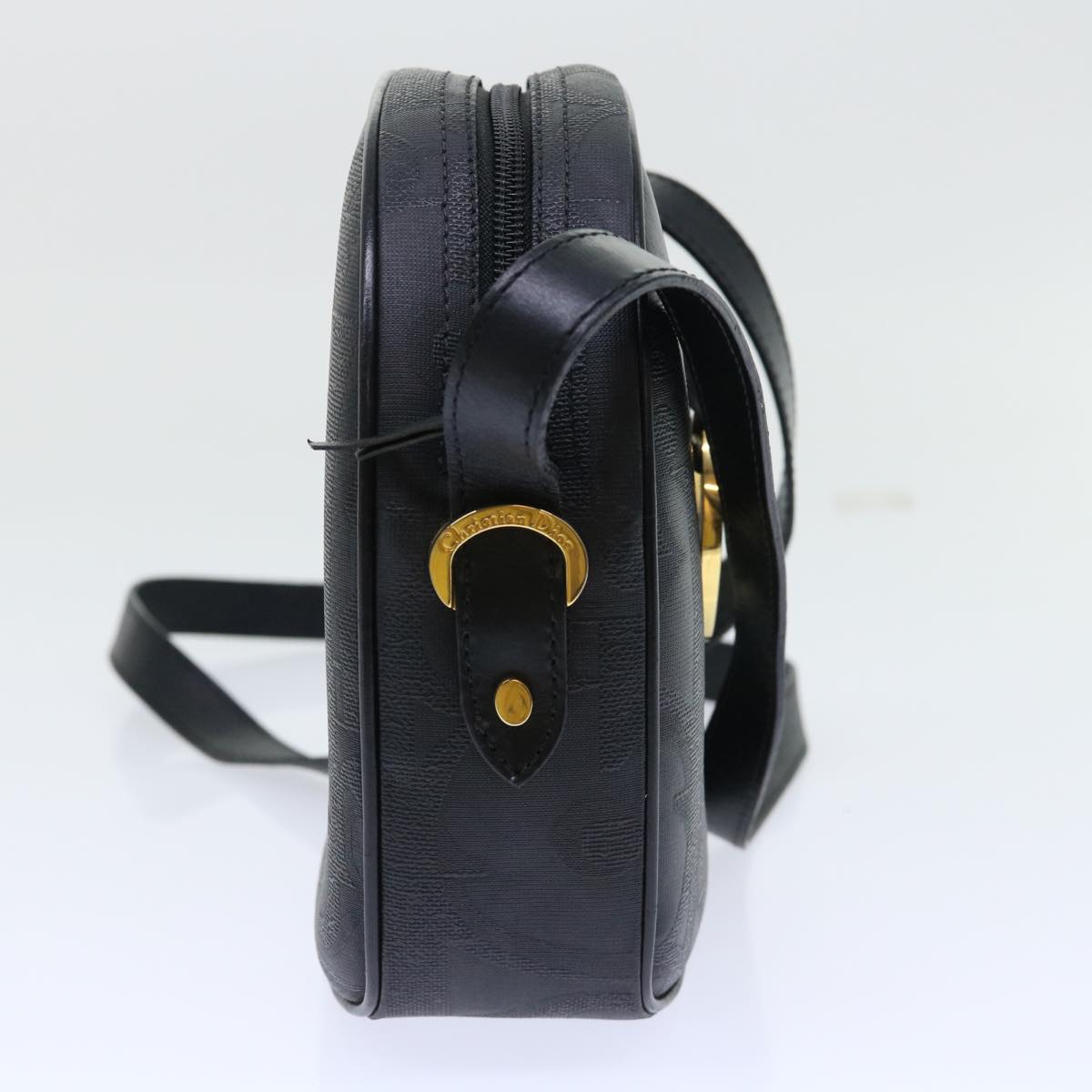 CHRISTIAN DIOR Trotter Canvas Shoulder Bag Black Auth am4872