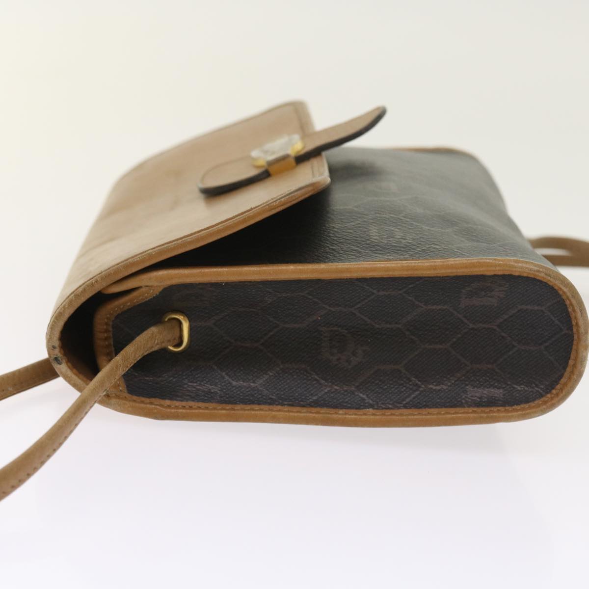 CHRISTIAN DIOR Honeycomb Canvas Shoulder Bag PVC Leather Black Auth am5058