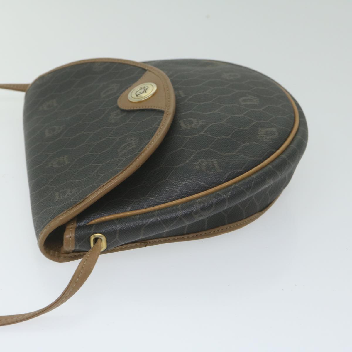 CHRISTIAN DIOR Honeycomb Canvas Shoulder Bag PVC Leather Black Auth am5361