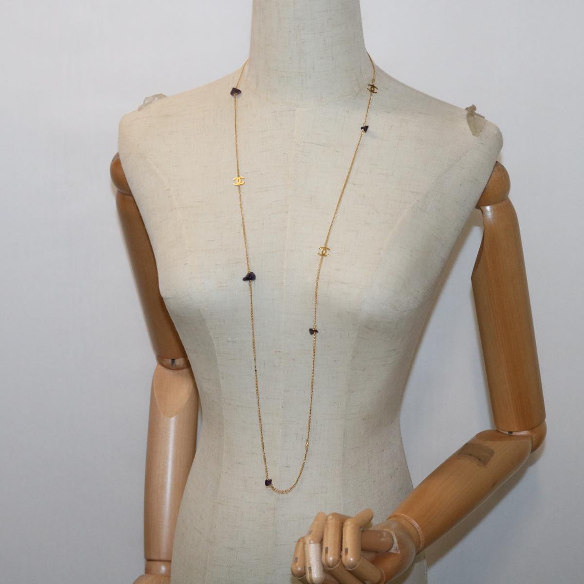 Top Quality Chanel COCO Mark Stone Necklace Gold CC Auth am5561