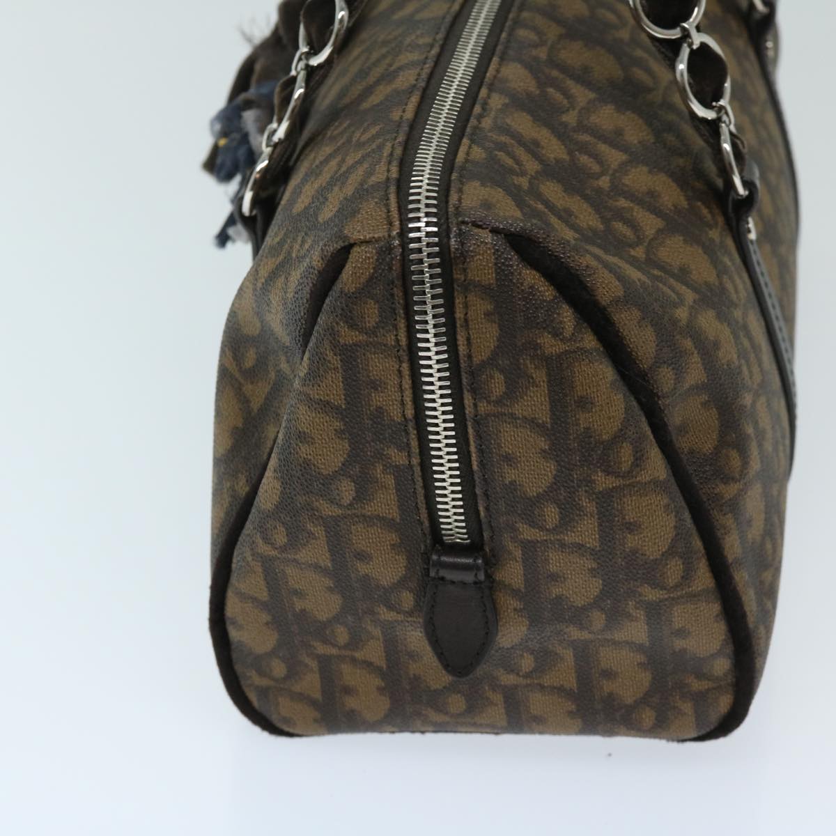 CHRISTIAN DIOR Trotter Canvas Chain Hand Bag PVC Brown Auth am5959