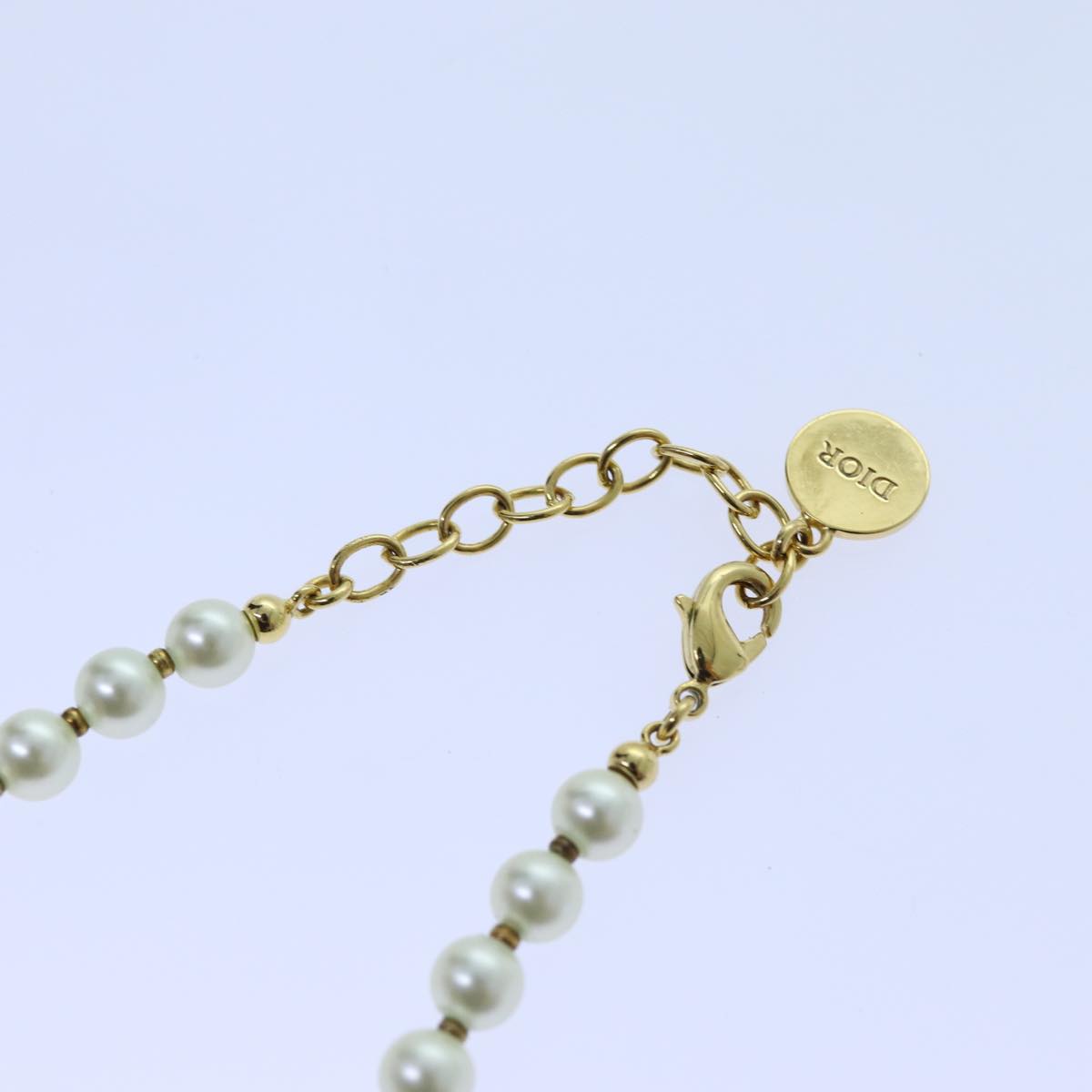 CHRISTIAN DIOR Pearl Necklace metal White Auth am6079