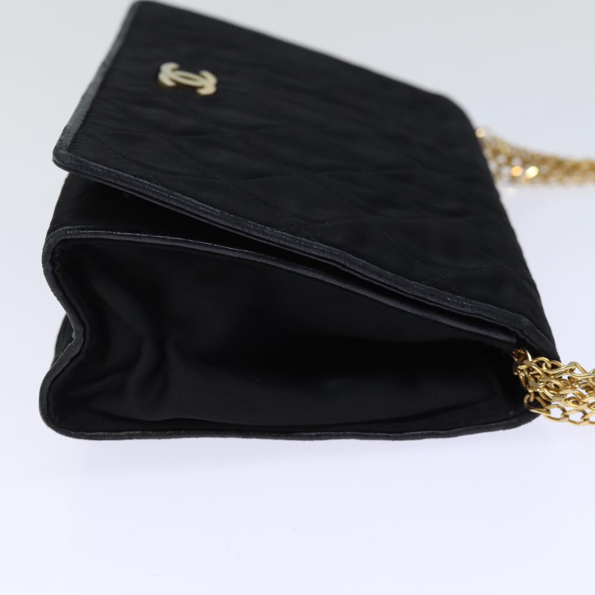CHANEL Matelasse Chain Shoulder Bag Satin Black CC Auth am6152A