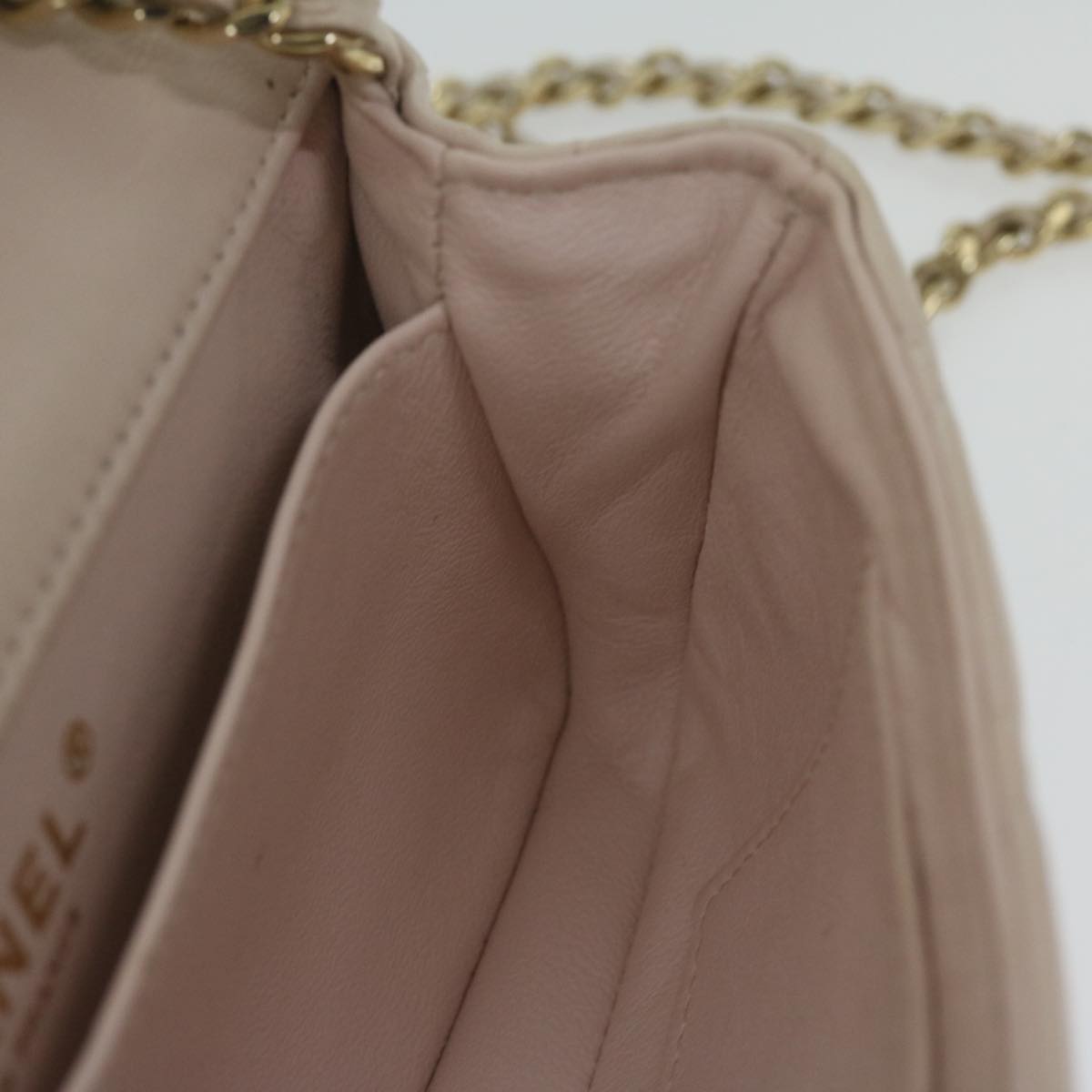 CHANEL Mini Matelasse Turn Lock Shoulder Bag Lamb Skin Beige CC Auth ar10895A