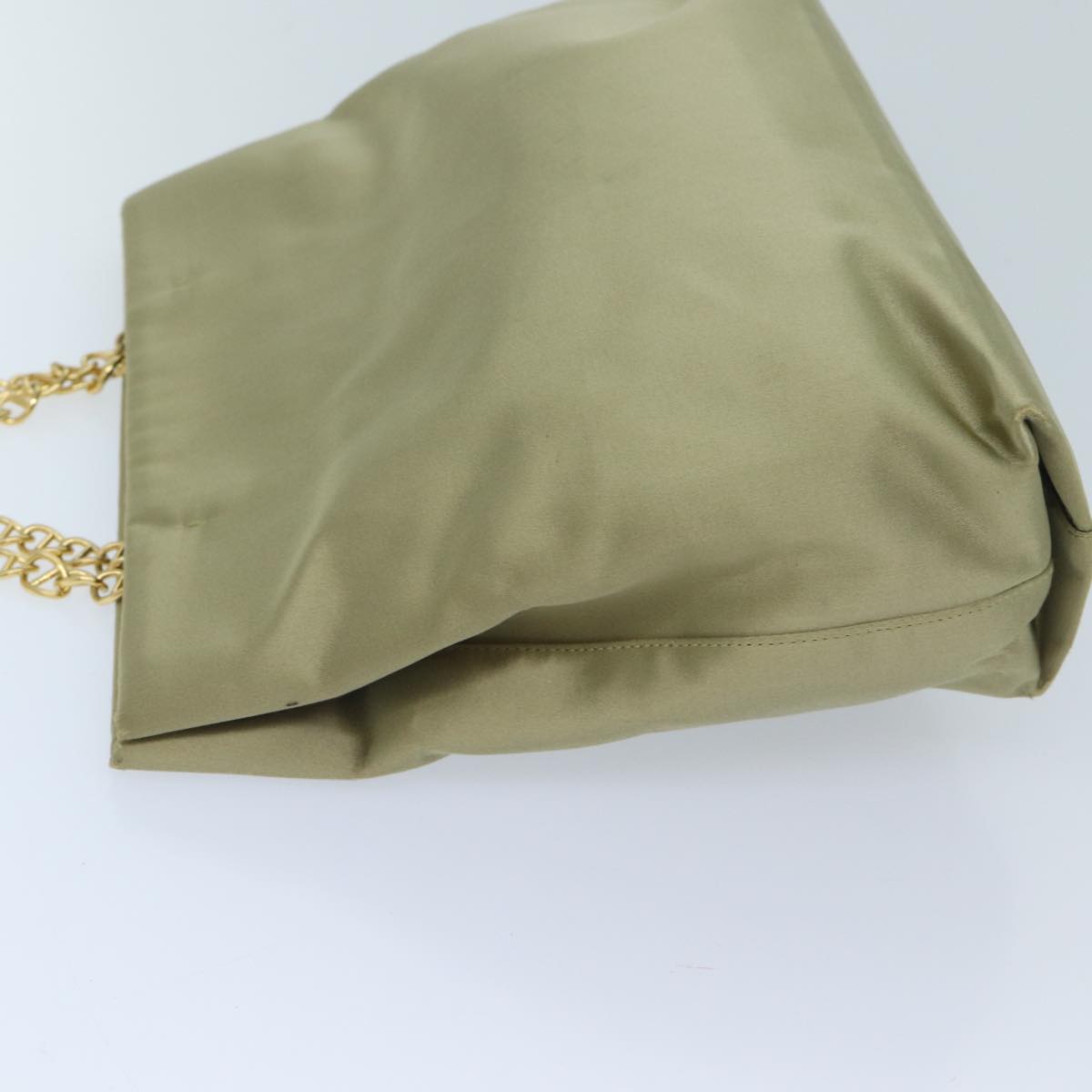 PRADA Chain Hand Bag Satin Beige Auth ar11648B