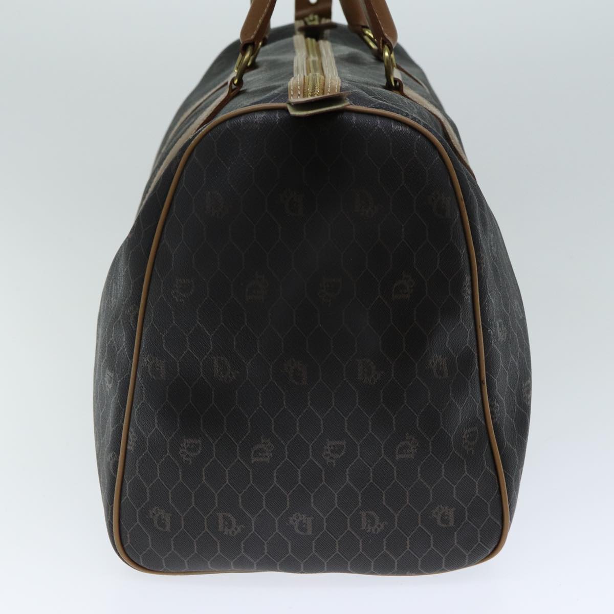 CHRISTIAN DIOR Honeycomb Canvas Boston Bag PVC Leather Black Auth ar12002
