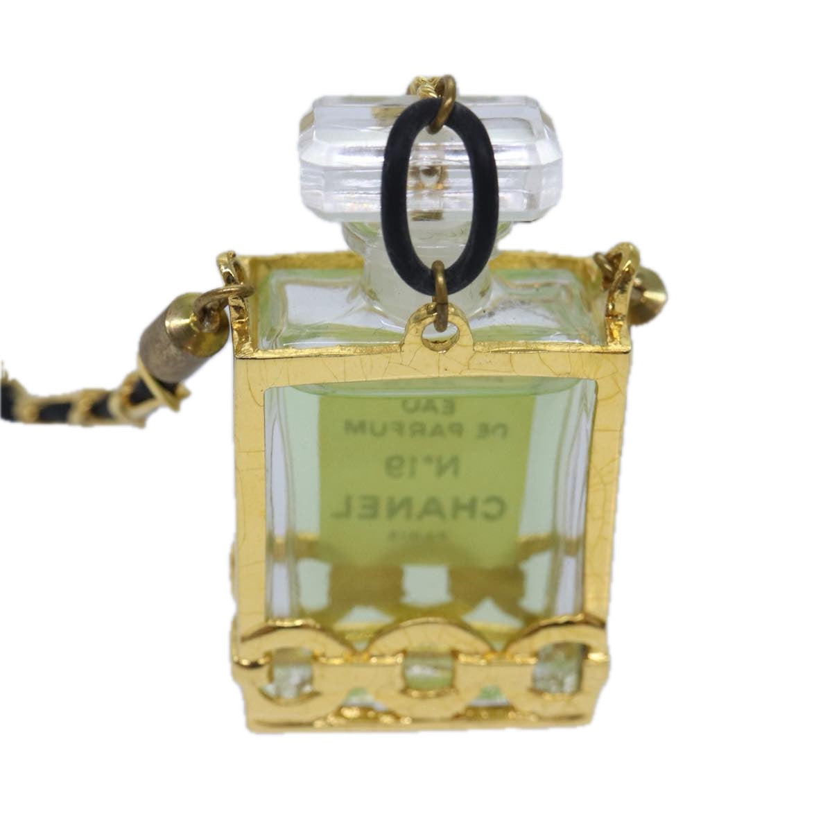 Top Quality Chanel Perfume N�‹19 Necklace metal Gold Black CC Auth ar12469