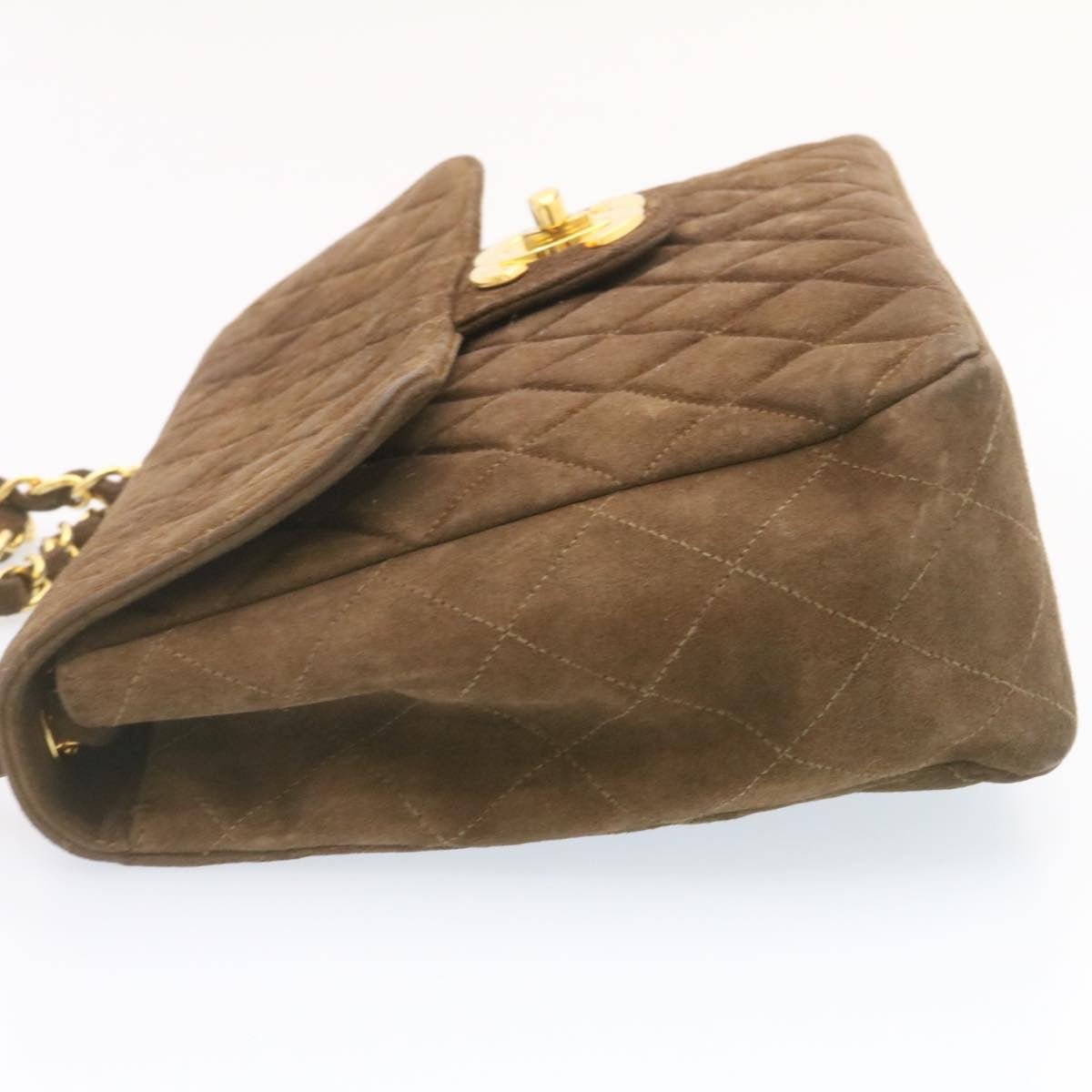 CHANEL Matelasse 30 Double Chain flap Shoulder Bag Suede Brown CC Auth ar4582