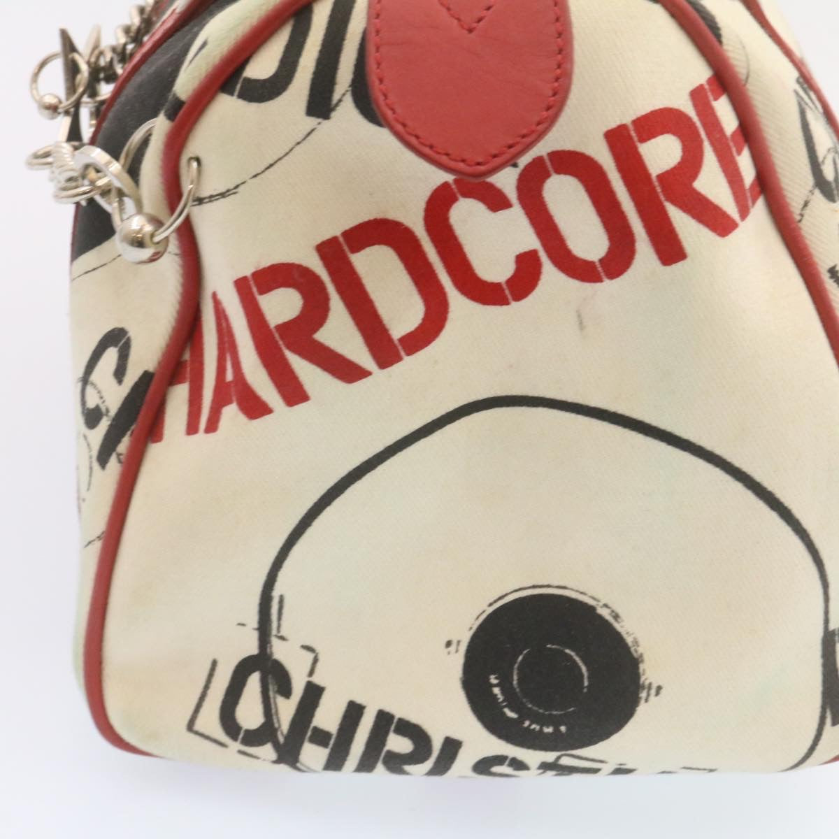 CHRISTIAN DIOR Pop Line Hand Bag Canvas White Red Auth ar4800