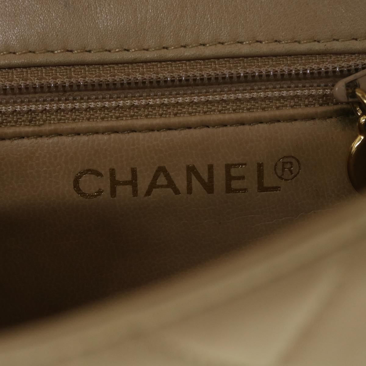 CHANEL Shoulder Bag Lamb Skin Beige CC Auth ar9074