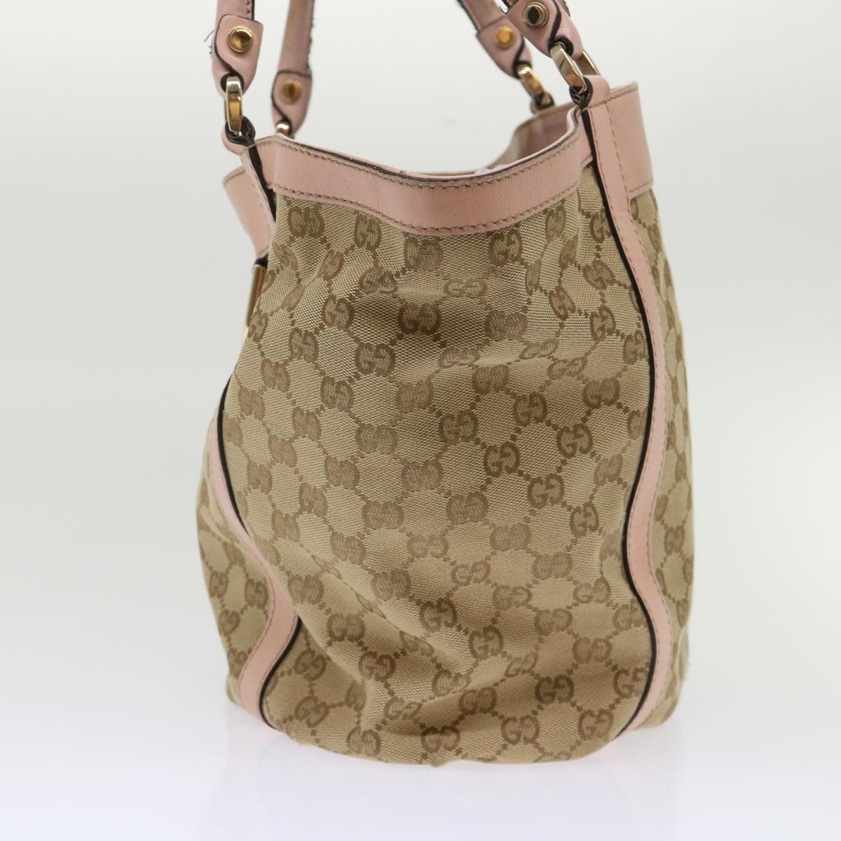 GUCCI GG Canvas Tote Bag Leather Beige 211982 ar9875B