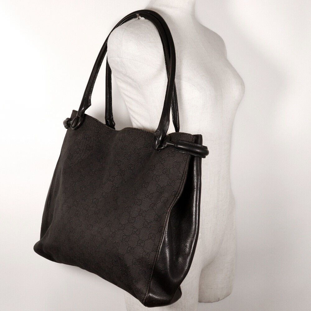 Gucci Tote Bag Black Gg Canvas/Leather