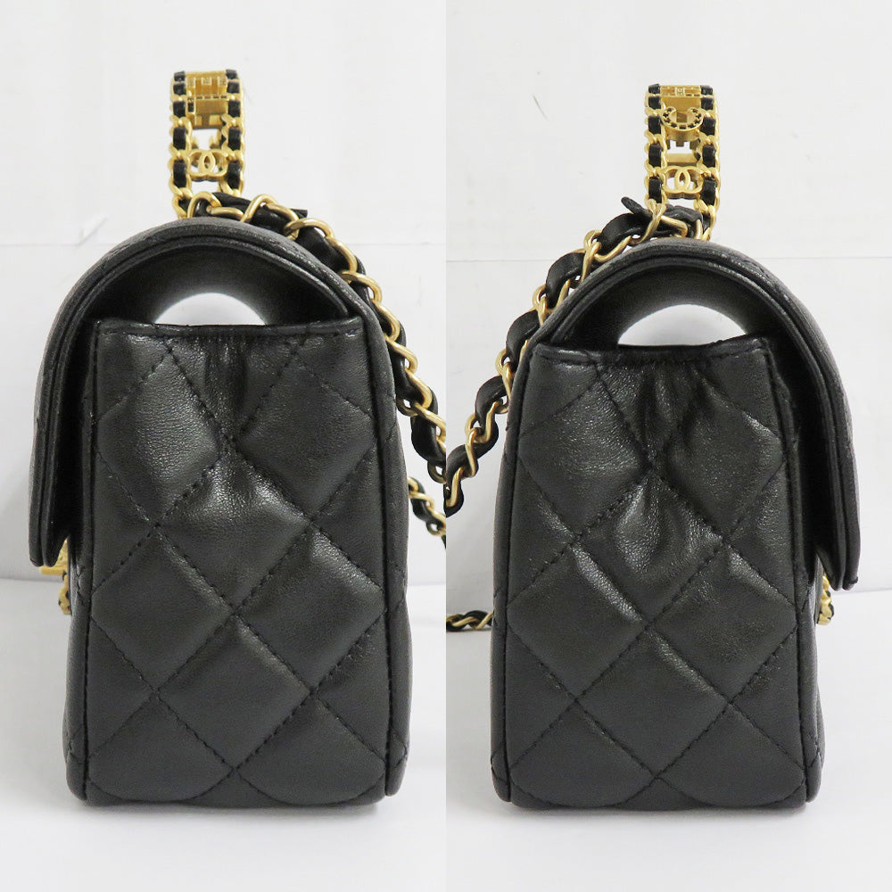 CHANEL CHANEL Top Handle Flap Bag AS4530 Black G Chain Shoulder Bag Coco Black 24C Logo Handle Leather