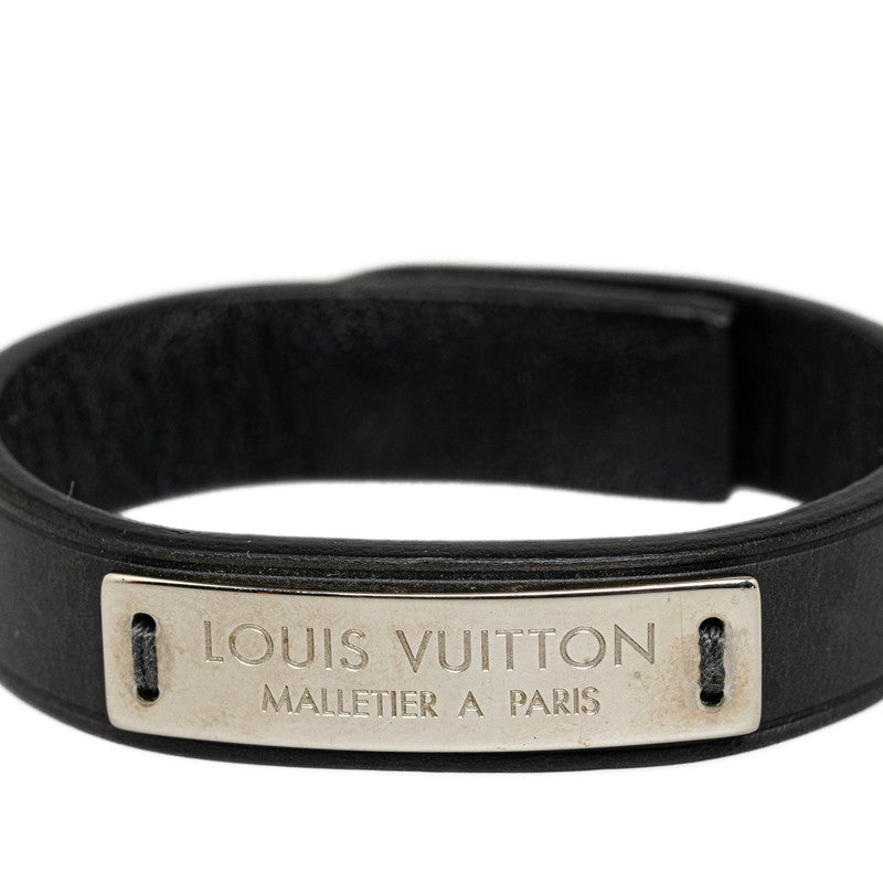 Louis Vuitton logo plate bungalow bracelet M6512 black silver leather men Louis Vuitton