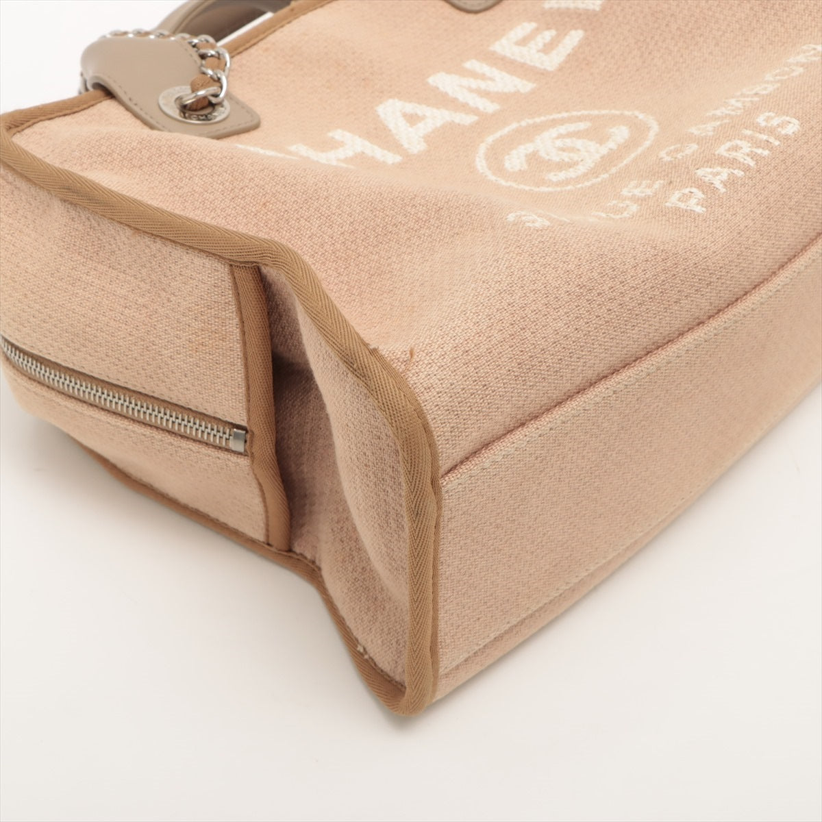 Chanel Deauville Canvas x Leather 2WAY Handbag Beige Silver 20th