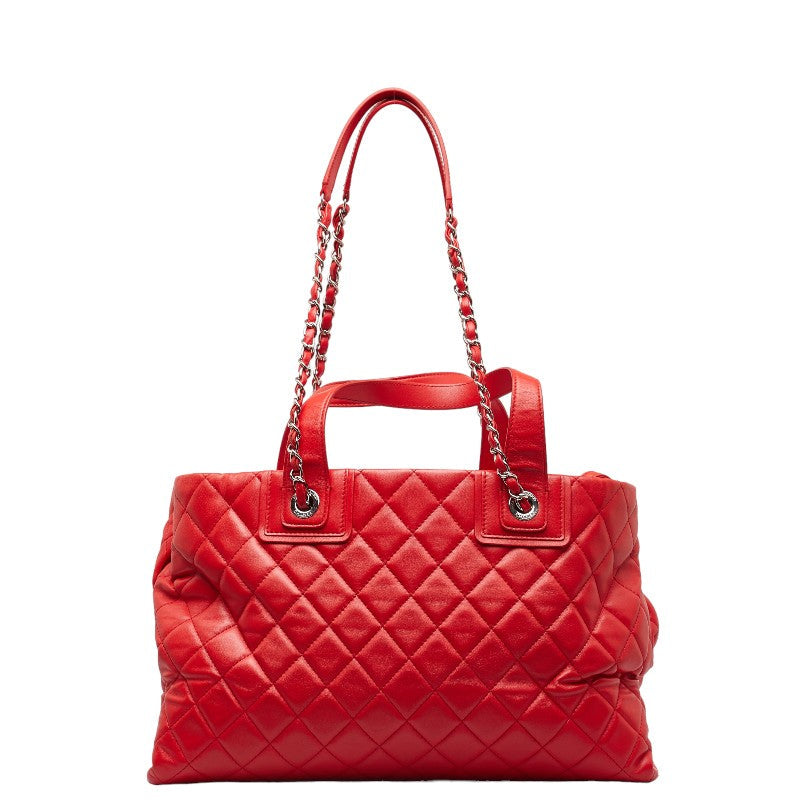 Chanel Coco Chain Matrasse Chain Shoulder Bag Tote Red Silver Leather Chanel