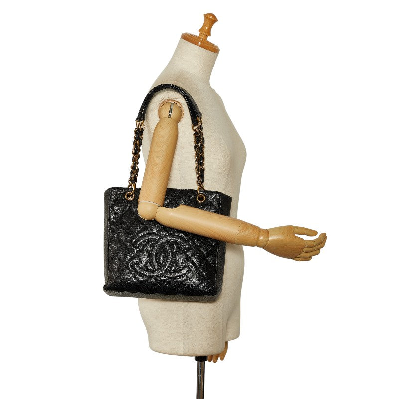 Chanel Mattress PT Tott Cocomark Chain Shoulder Bag Black Gold Caviar S CHANEL