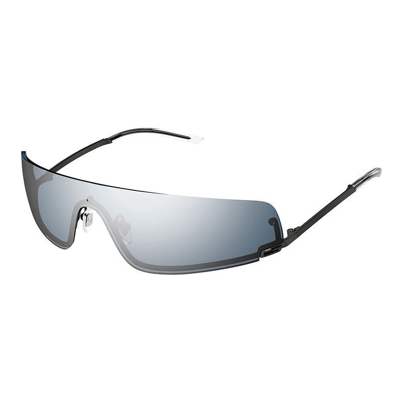 Gucci Sunglasses Shield Semi Rim, Shiny Solid Ivory Frame and Green with GG pattern Mirror Lens GG1561S003