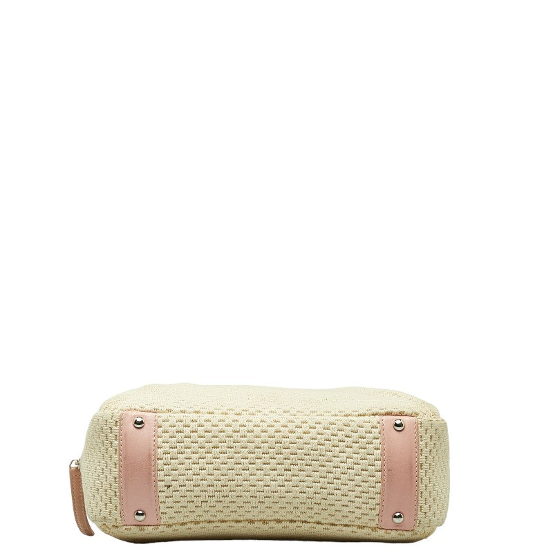 Chanel Logo One-Shoulder Bag Handbag Pink Natural Leather Cotton CHANEL