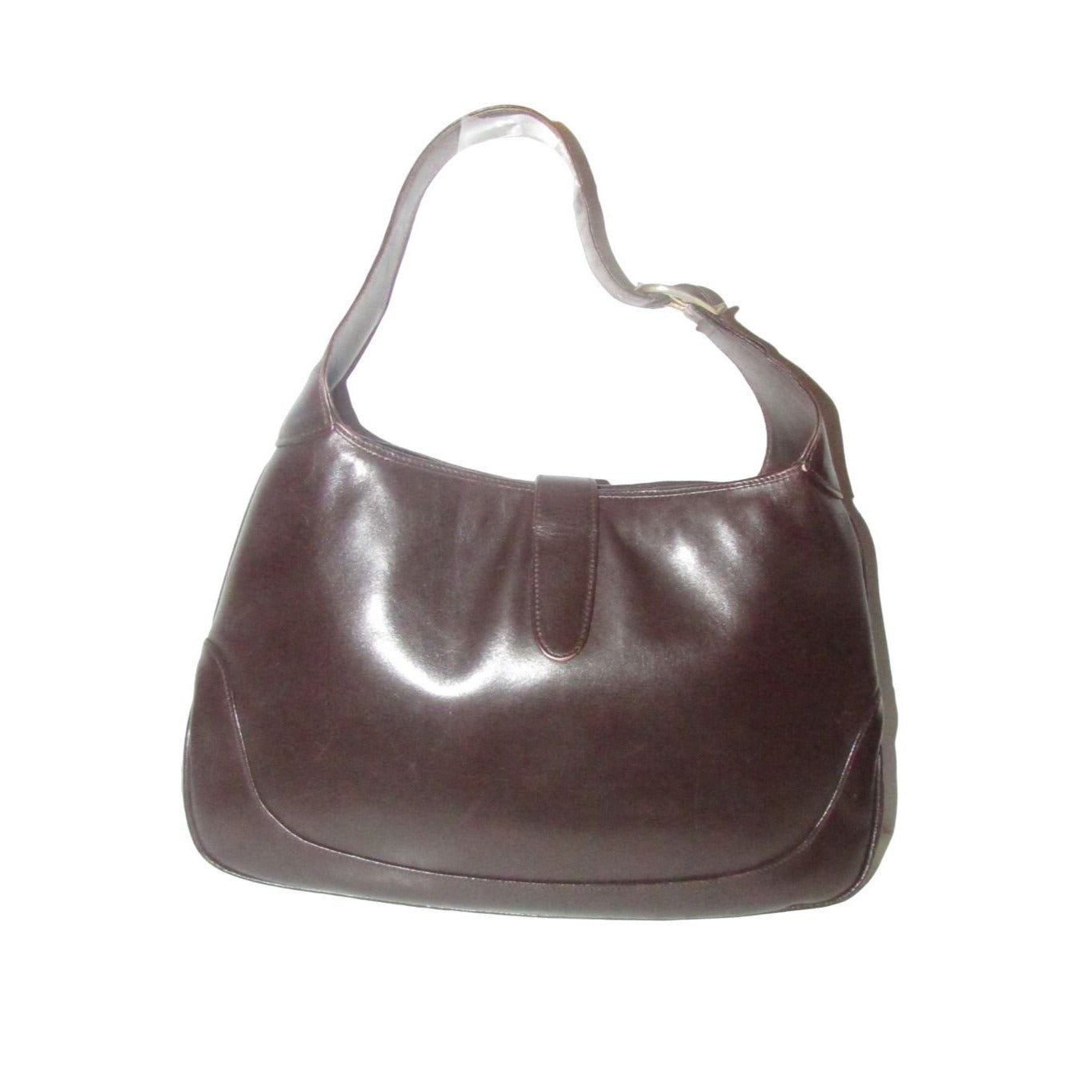 Rare, vintage, Gucci, 1961 Jackie, glossy brown leather hobo style shoulder bag with a red and green center stripe & gold piston closure