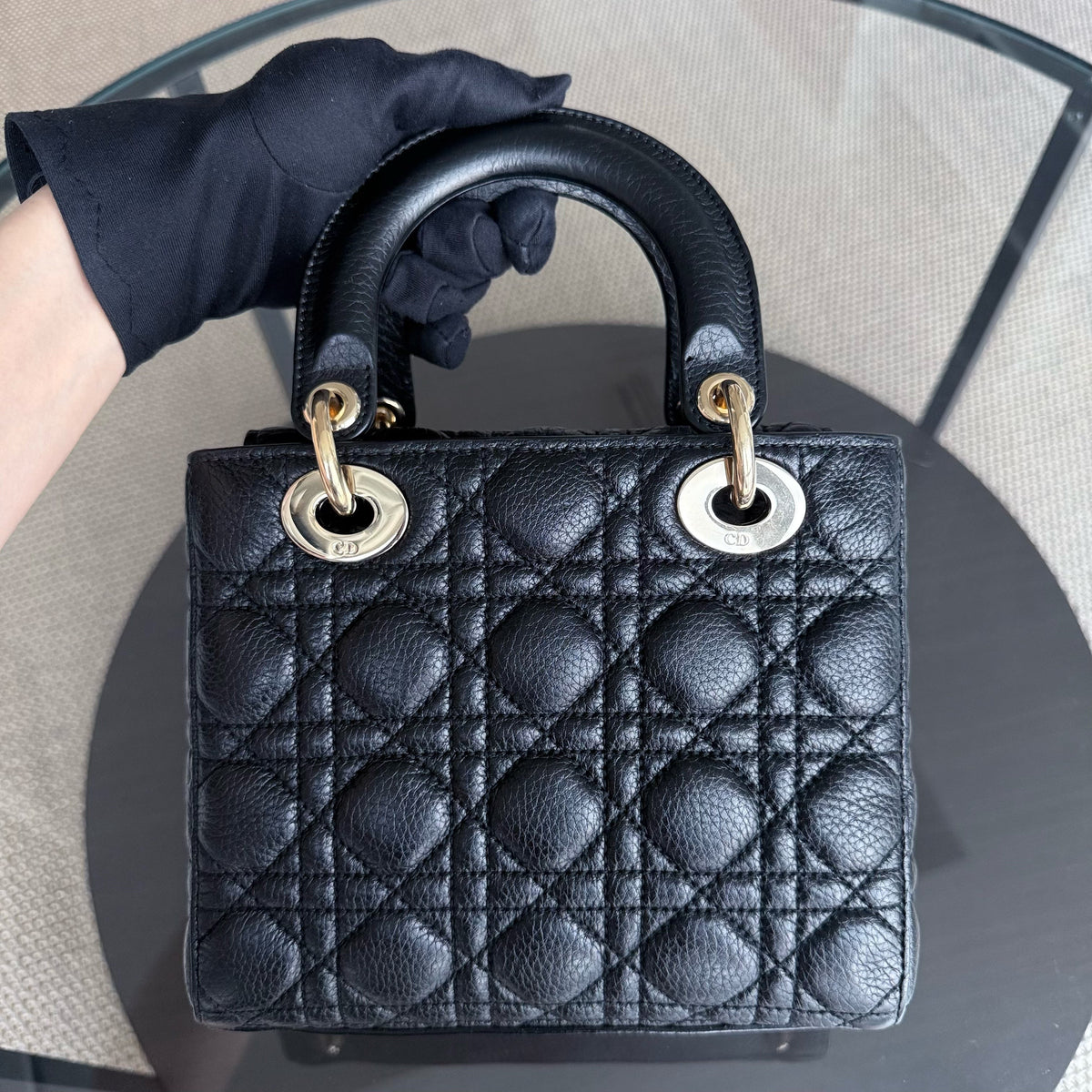 Dior Lady Small Flap - Grained Calfskin Caviar Cannage Black Gold Hardware