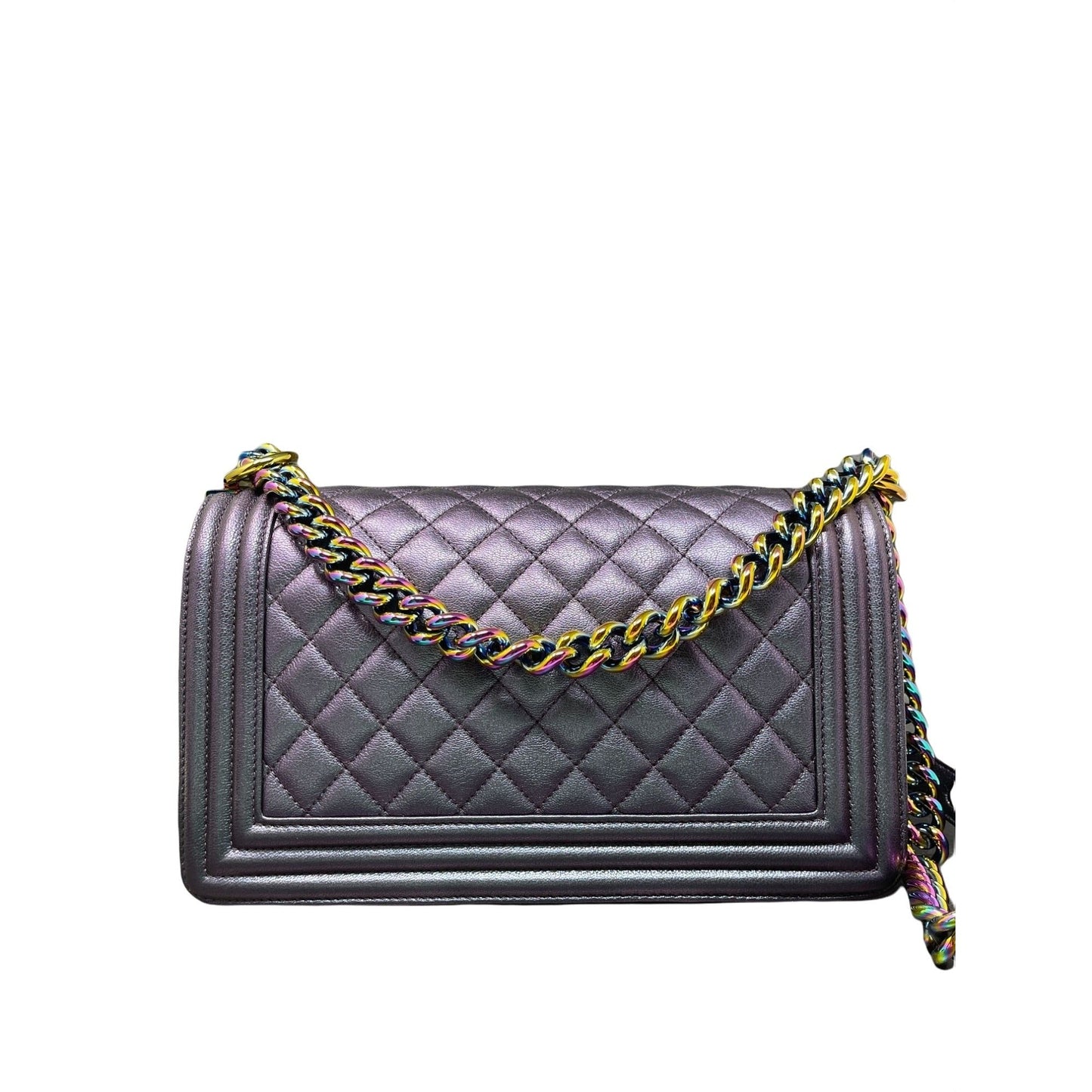 CHANEL Chanel Boy Flap Bag Quilted Iridescent Goatskin Old Medium - Purple