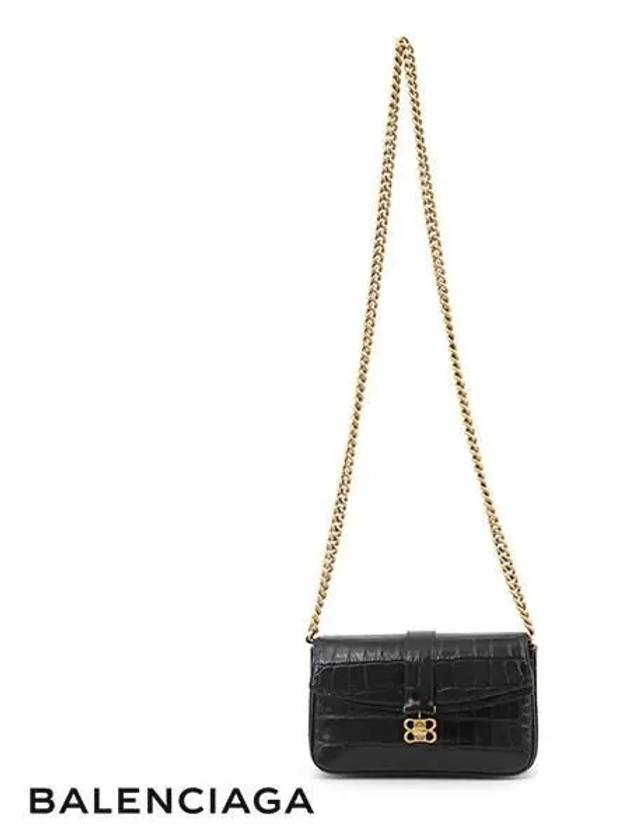 Luxury Balenciaga BB Logo Buckle Flap XS Shoulder Bag Black