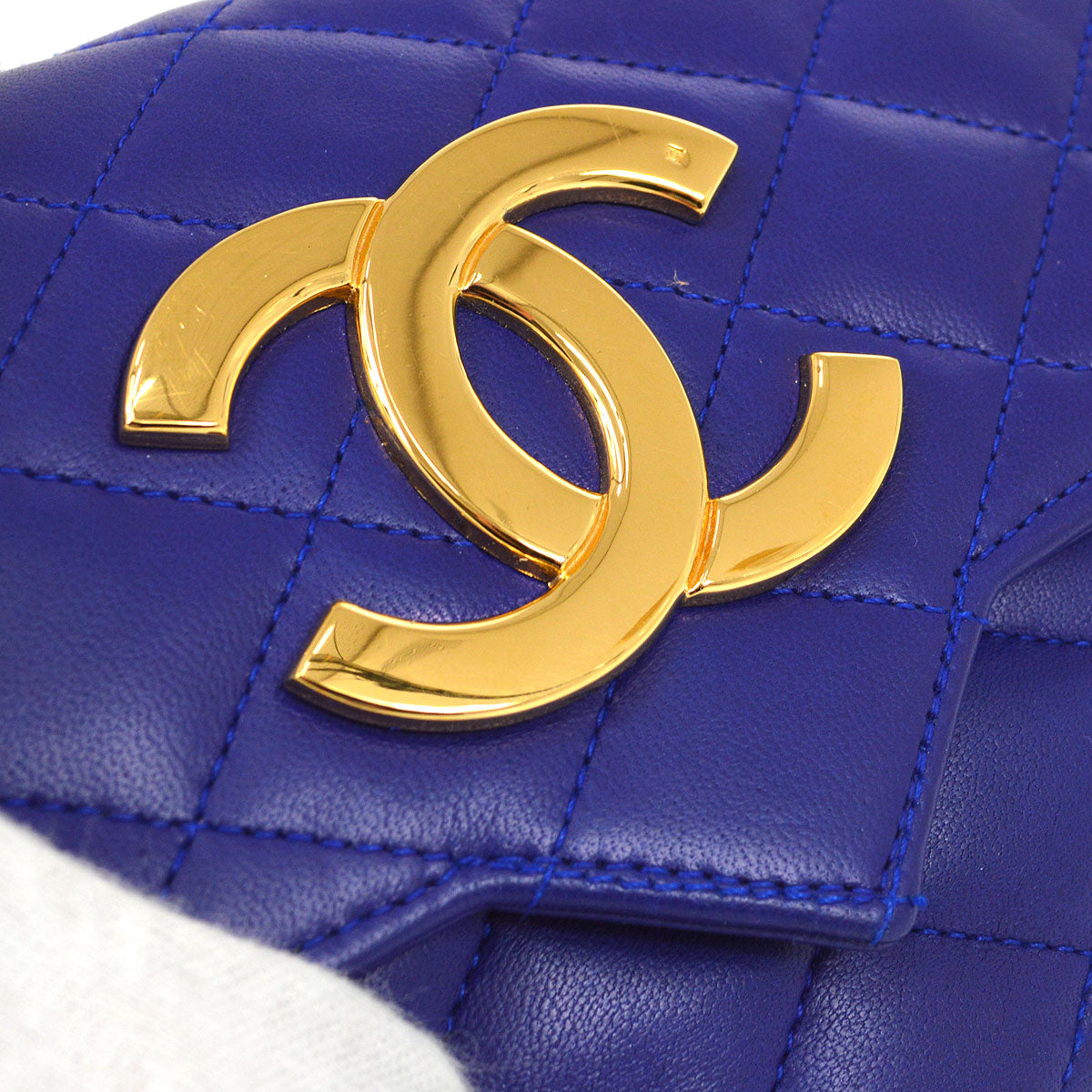 CHANEL 1989-1991 Blue Lambskin Pointed Flap Mini