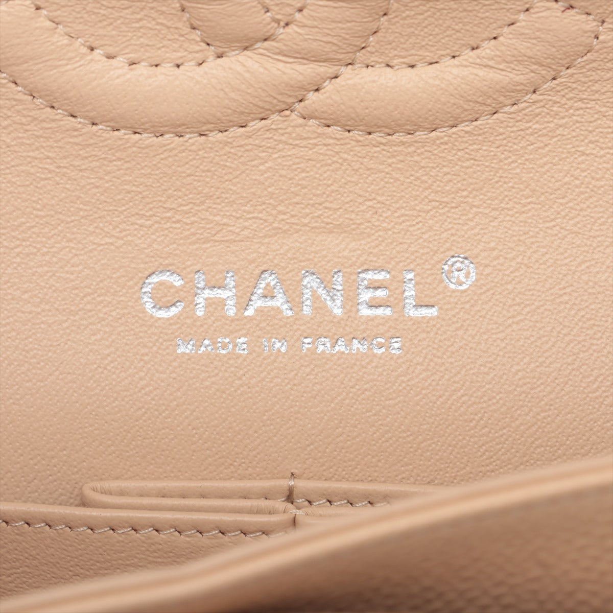 Chanel Matrasse 25 Caviar S Double Flap Double Chain Bag Beige Silver 17th A01112