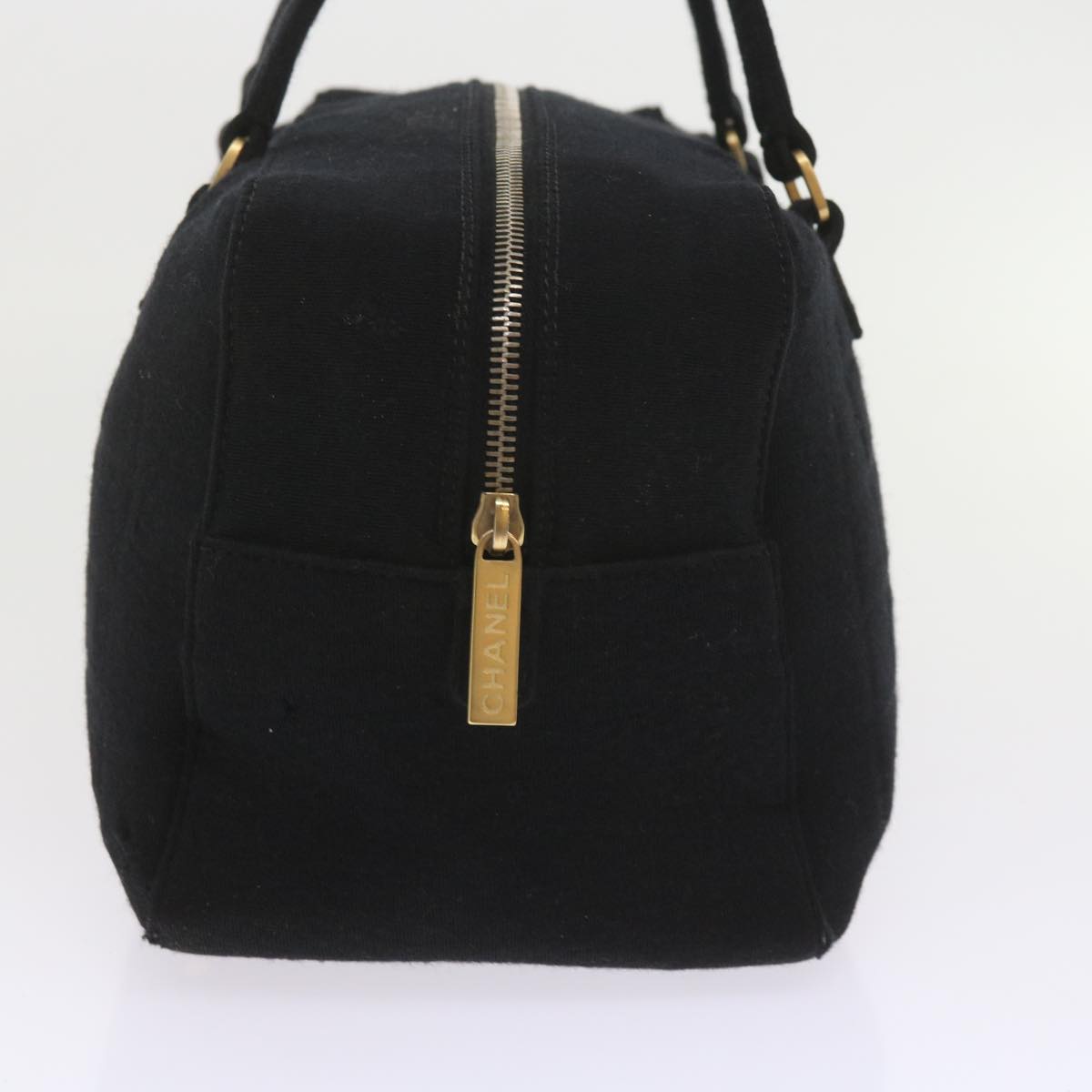 CHANEL Choco Bar Line Hand Bag Cotton Black CC Auth bs10170