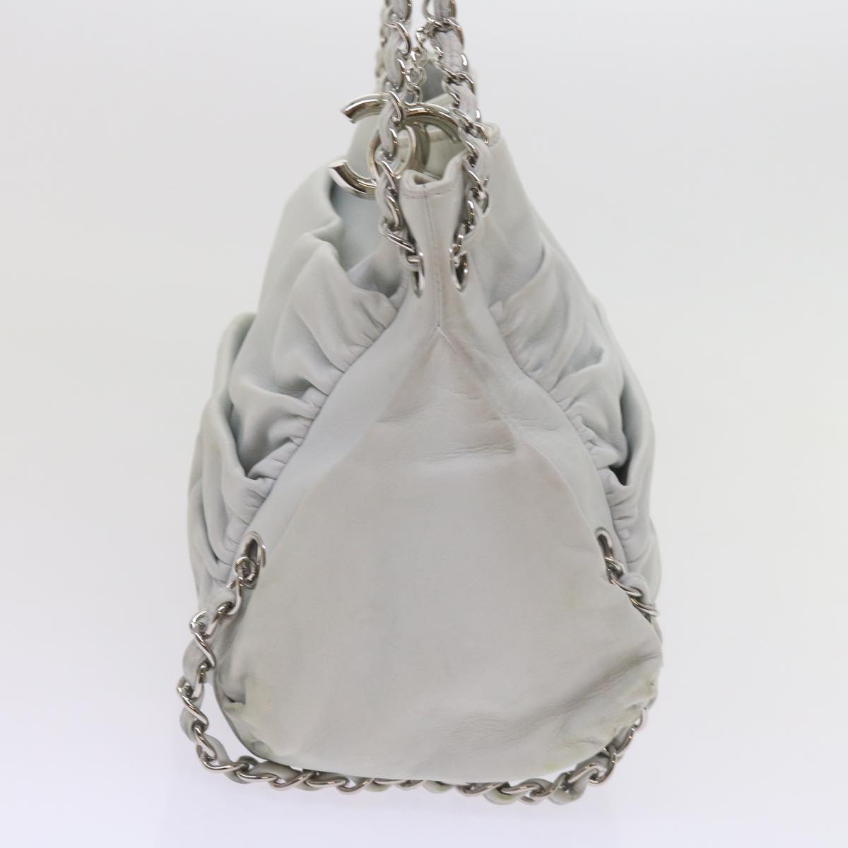 CHANEL Chain Shoulder Bag Leather White CC Auth bs10195