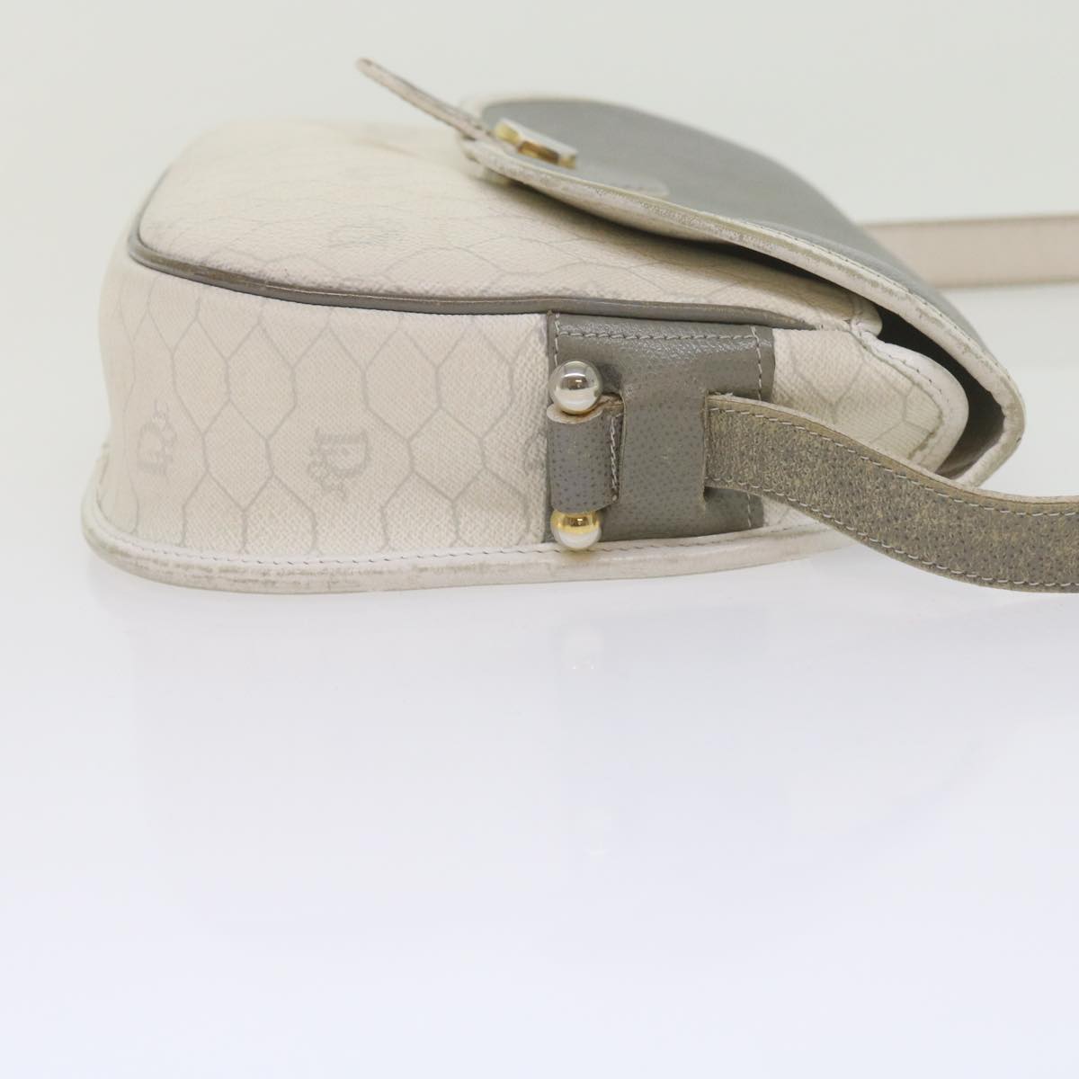 CHRISTIAN DIOR Honeycomb Canvas Shoulder Bag PVC Leather White Auth bs10410