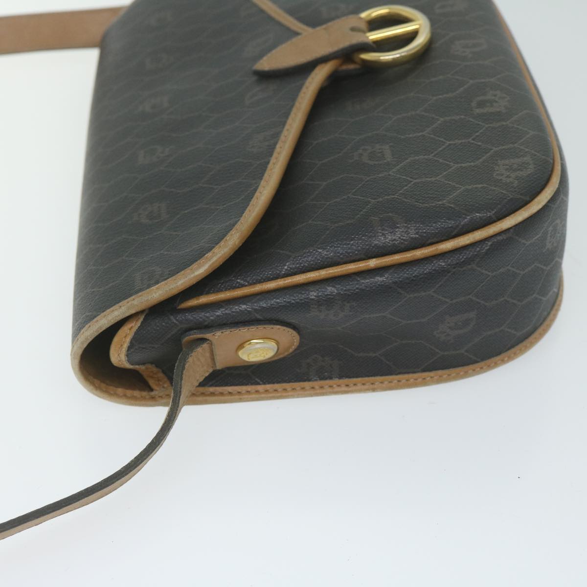CHRISTIAN DIOR Honeycomb Canvas Shoulder Bag PVC Black Auth bs10475