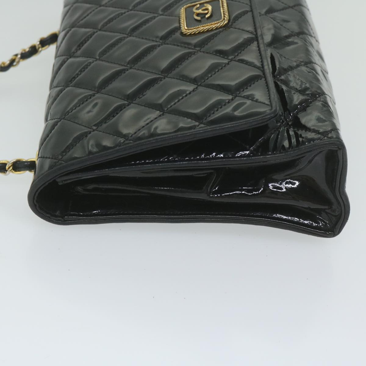 CHANEL Matelasse Chain Shoulder Bag Patent leather Black CC Auth bs10520