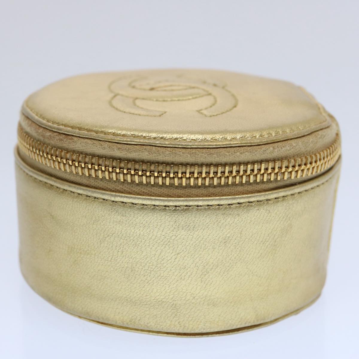 CHANEL Accessory Case Lamb Skin Gold CC Auth bs10787