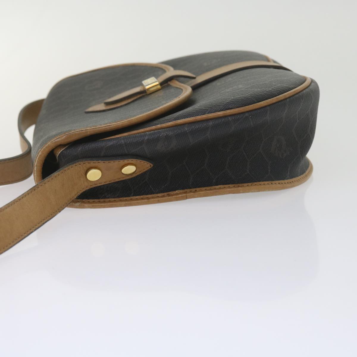 CHRISTIAN DIOR Honeycomb Canvas Shoulder Bag PVC Black Auth bs11016