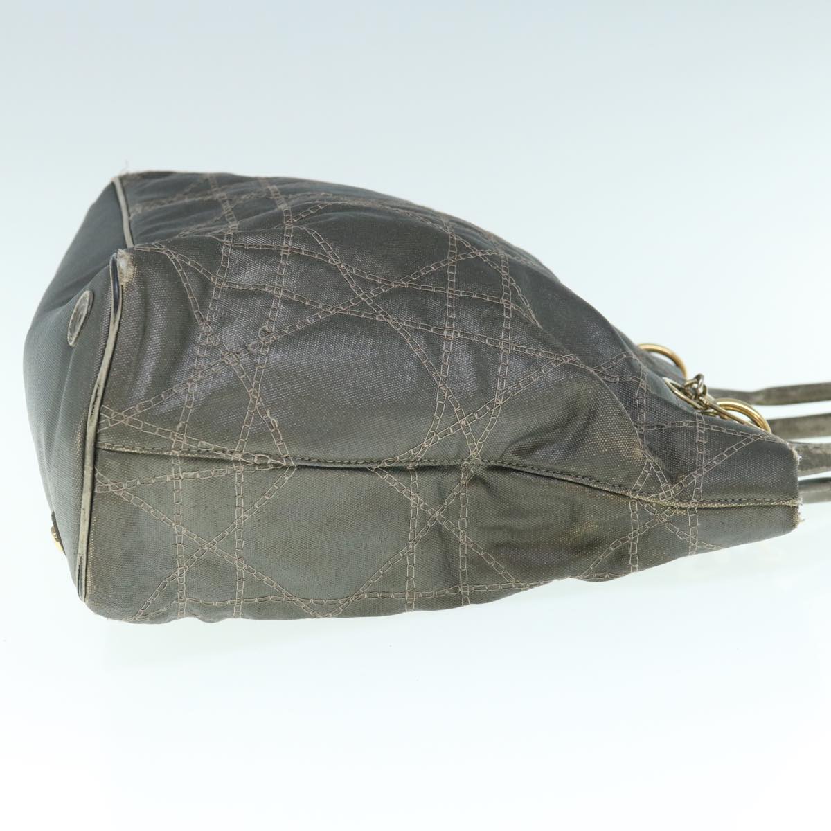 CHRISTIAN DIOR Canage Shoulder Bag Coated Canvas Gray Auth bs11380