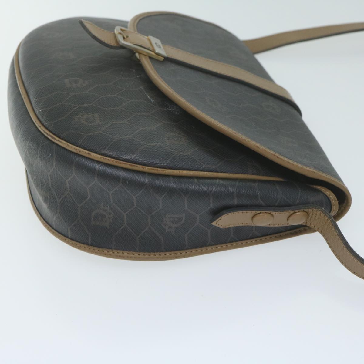 CHRISTIAN DIOR Honeycomb Canvas Shoulder Bag PVC Black Auth bs11484