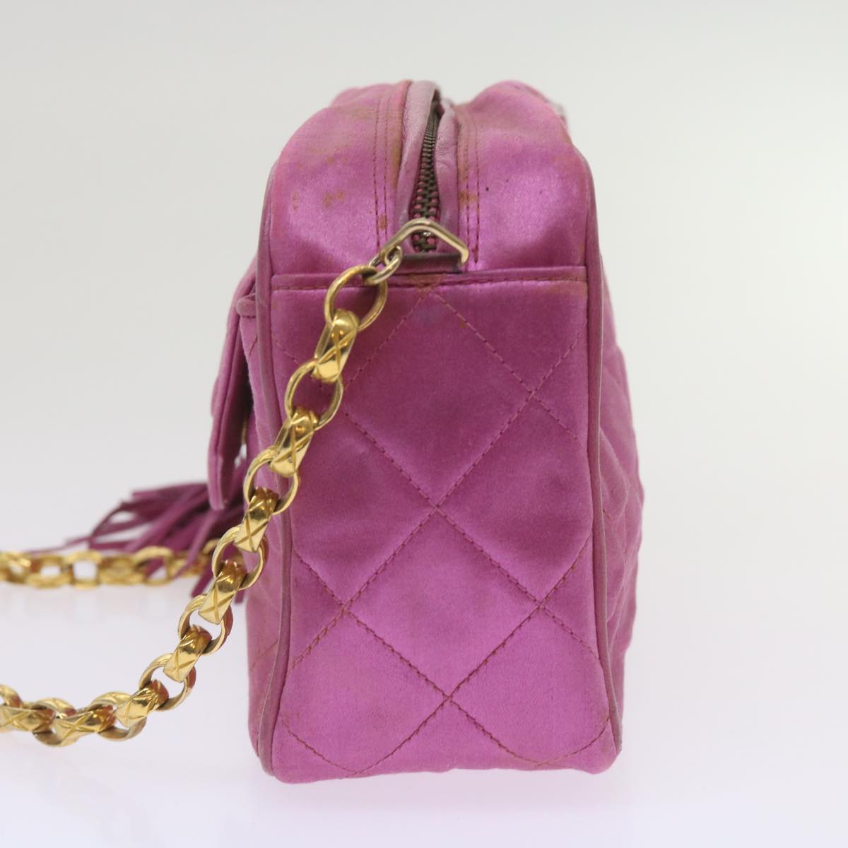 CHANEL Chain Shoulder Bag Satin Pink CC Auth bs12068