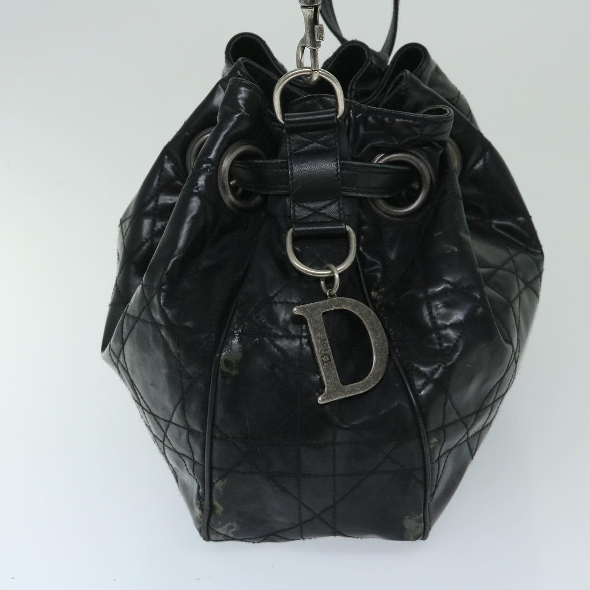 CHRISTIAN DIOR Canage Shoulder Bag patent Black Auth bs12459