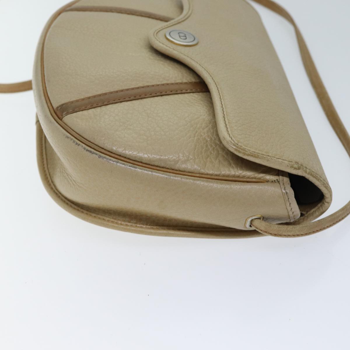 CHRISTIAN DIOR Shoulder Bag Leather Beige Auth bs13271