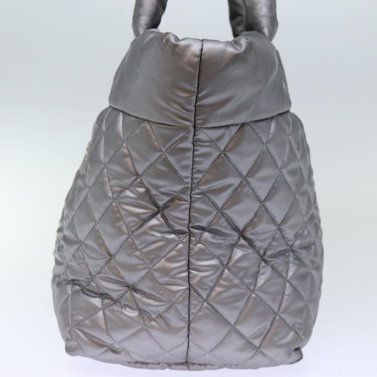 CHANEL Cococoon Hand Bag Patent leather Silver CC Auth bs13736