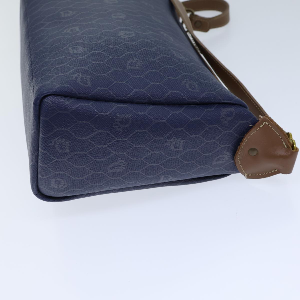 CHRISTIAN DIOR Honeycomb Canvas Shoulder Bag PVC Navy Auth bs13759