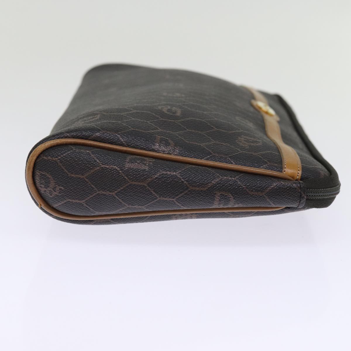 CHRISTIAN DIOR Honeycomb Canvas Clutch Bag PVC Leather Black Auth bs14214