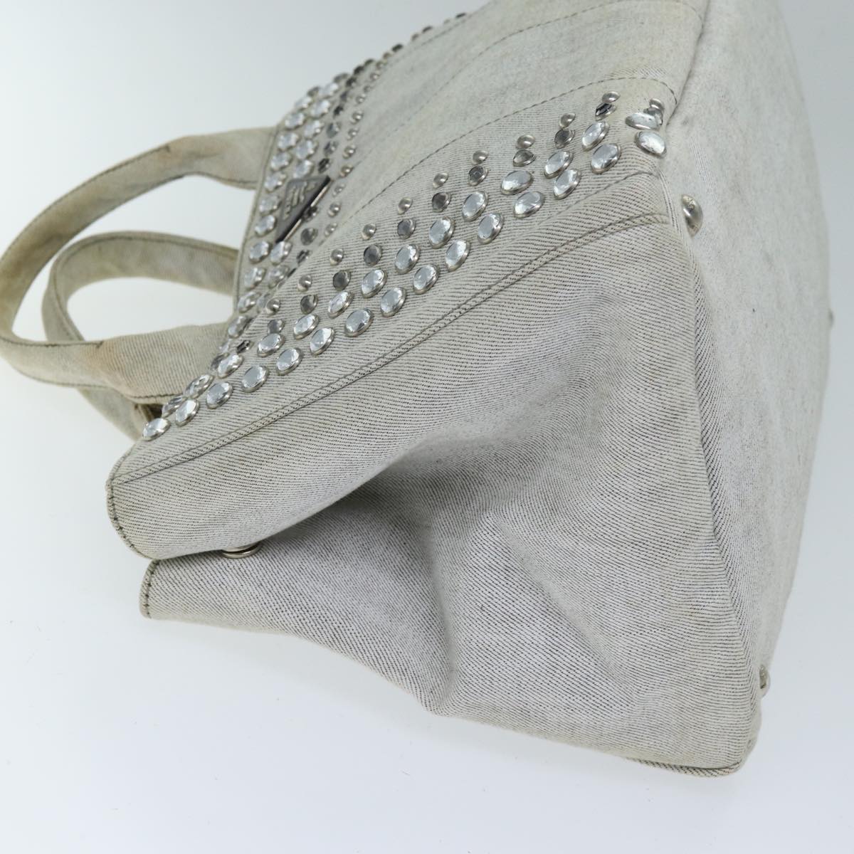 PRADA Bijoux Canapa MM Hand Bag Canvas 2way Gray Auth bs14279