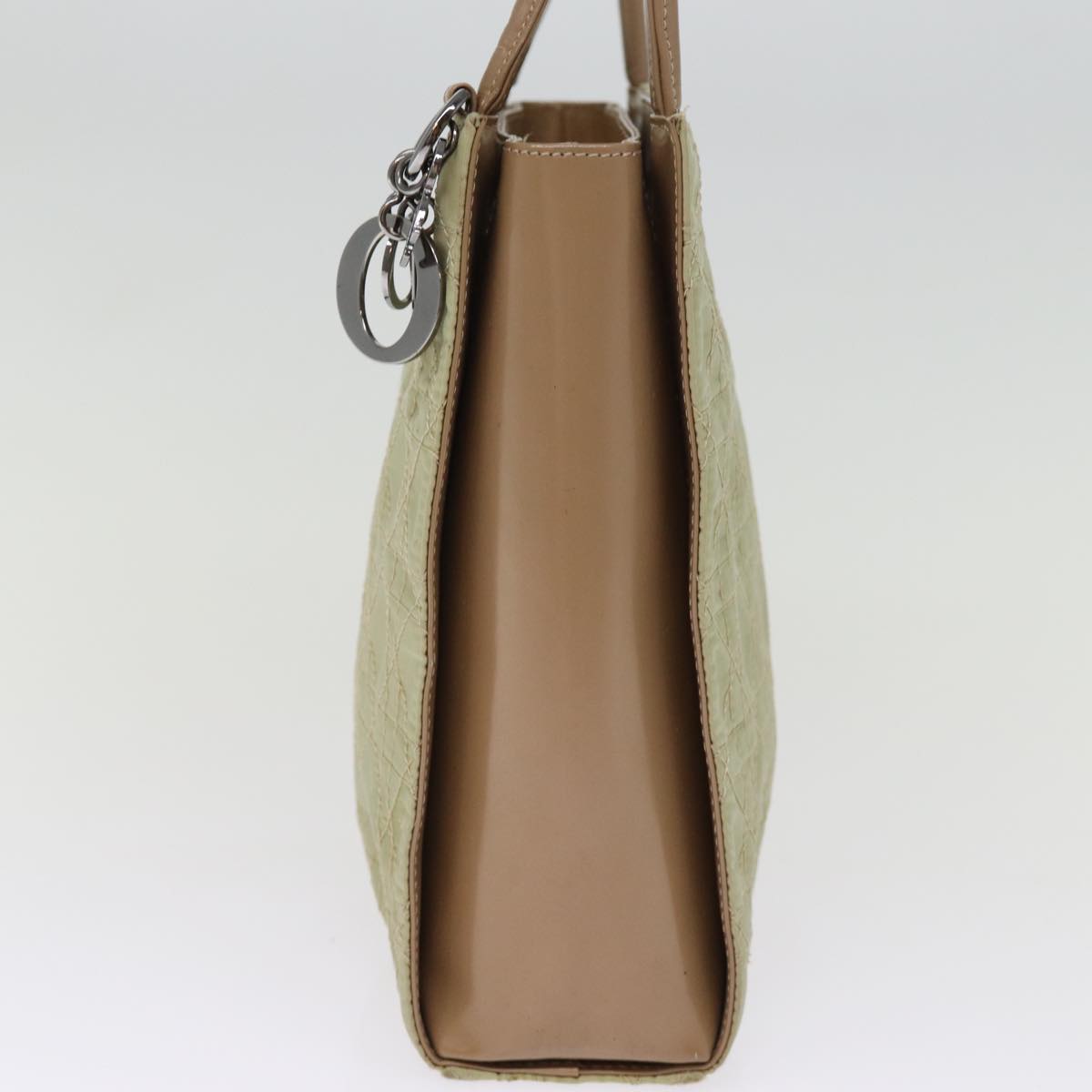 CHRISTIAN DIOR Lady Dior Canage Hand Bag Nylon Leather Beige Auth bs14427