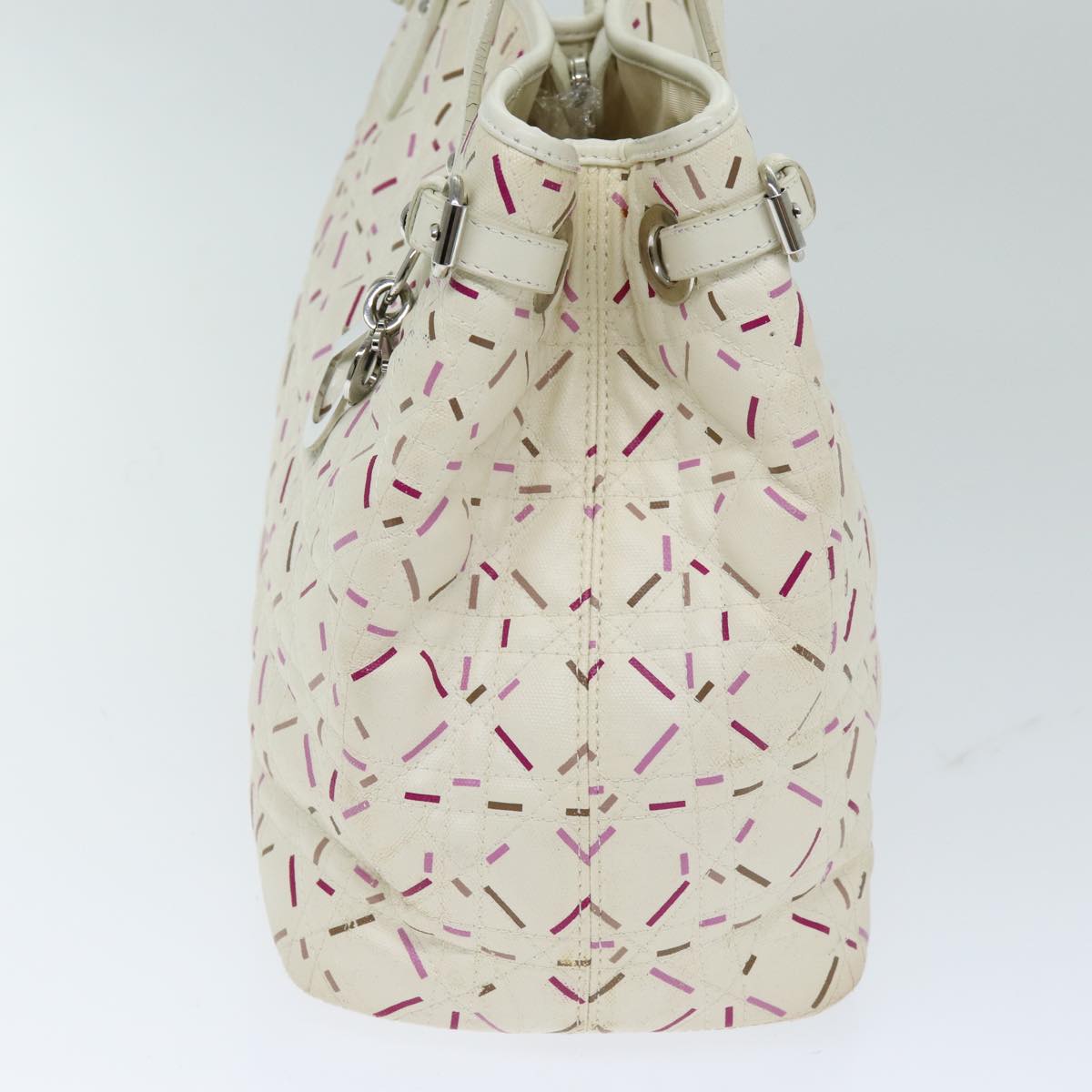 CHRISTIAN DIOR Lady Dior Canage Tote Bag Coated Canvas White Auth bs14793