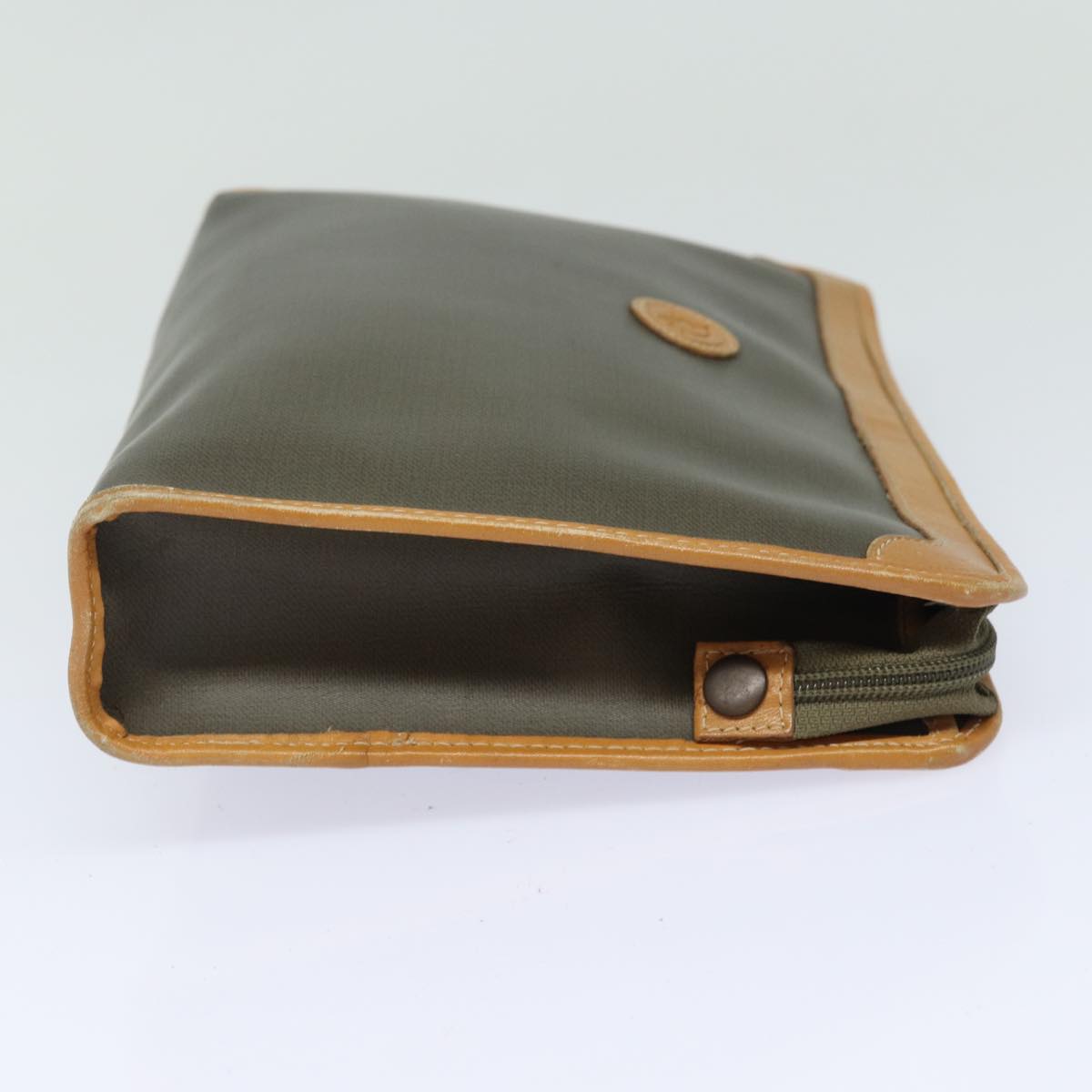 CHRISTIAN DIOR Clutch Bag Leather Khaki Auth bs15465