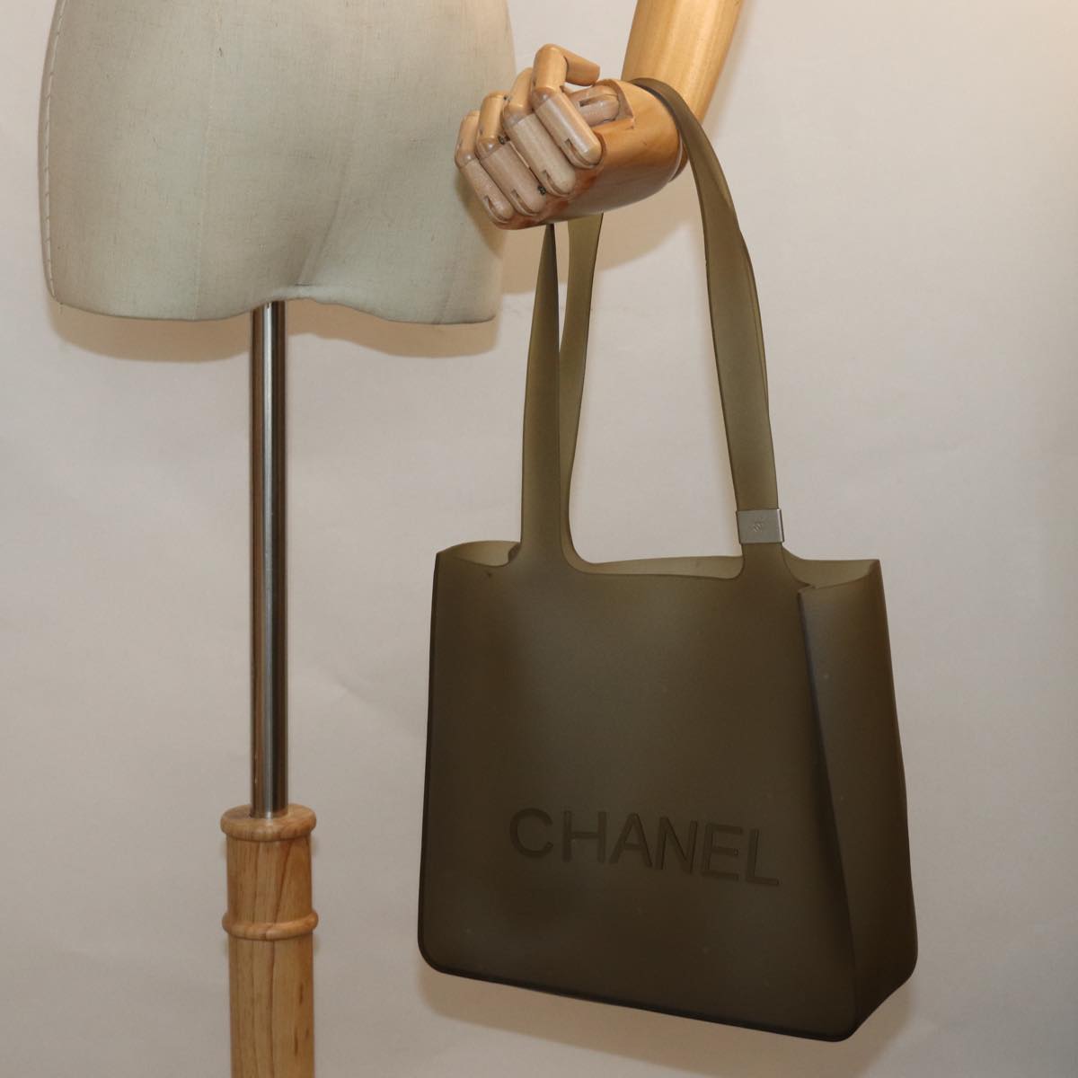 CHANEL Shoulder Bag Rubber Gray CC Auth bs15774