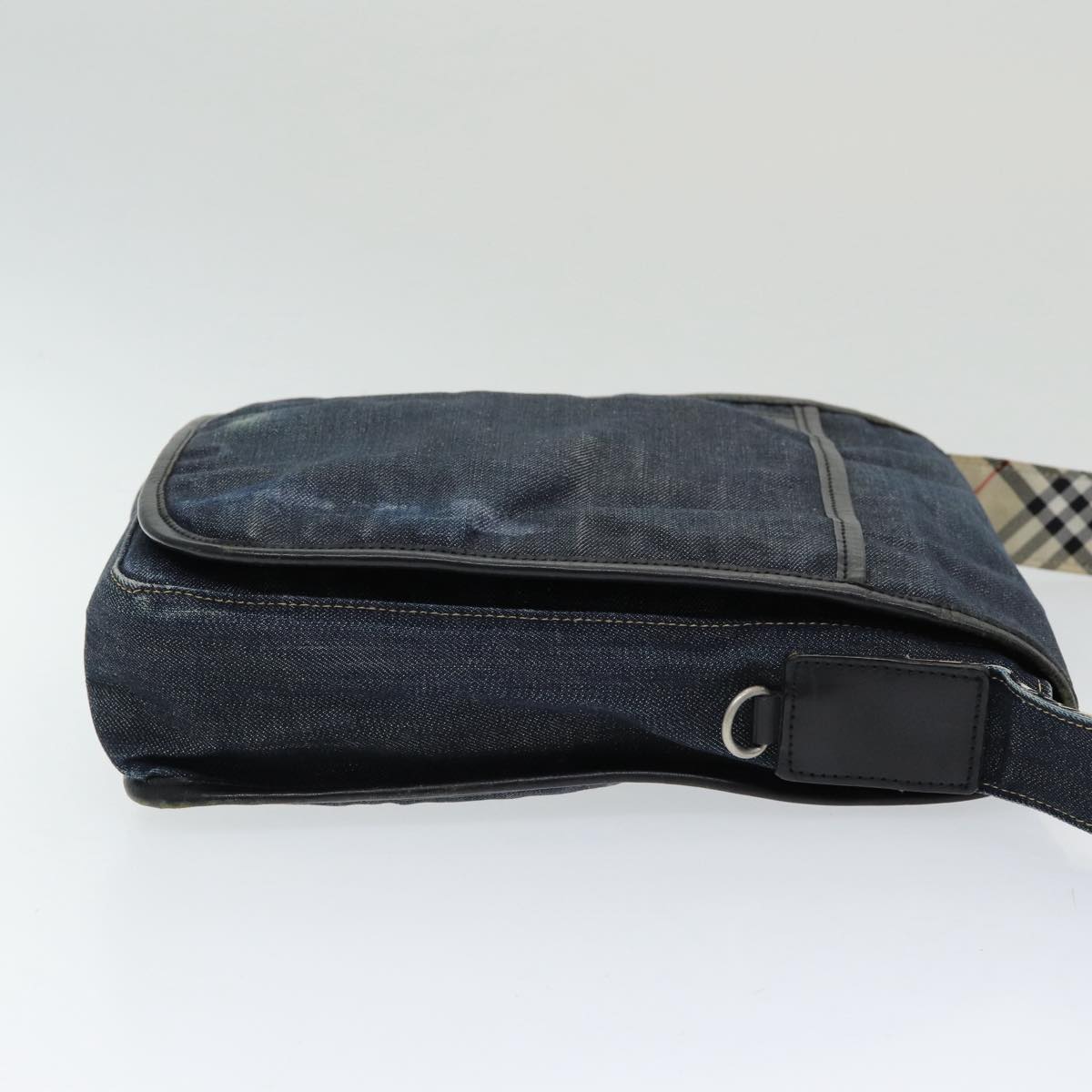 Burberry Nova Check Blue Label Shoulder Bag Denim Navy Beige Silver Auth bs16582
